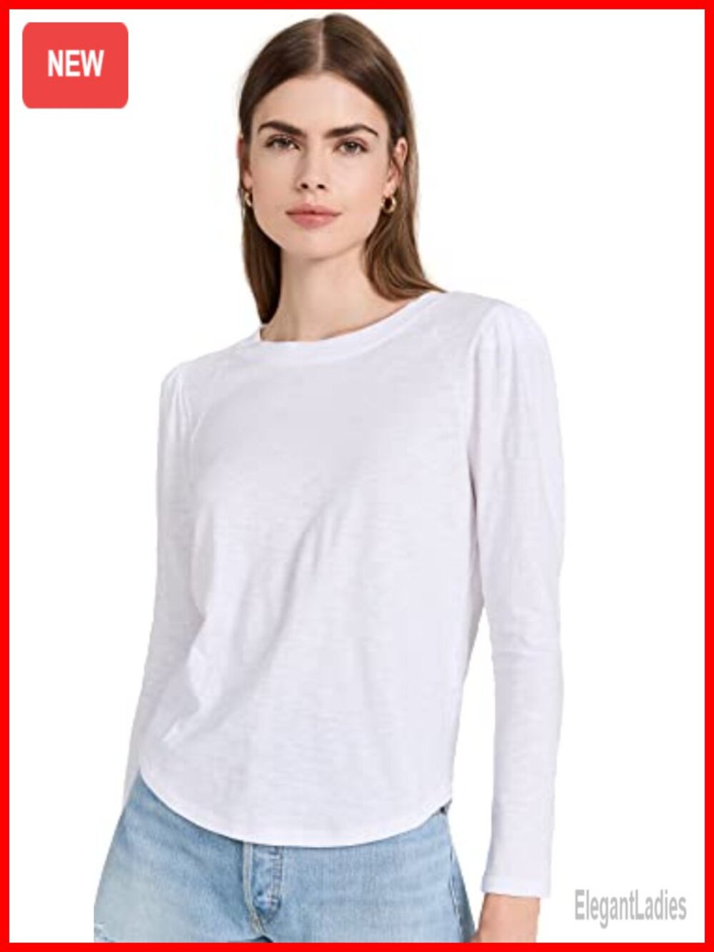 Veronica Beard Jean Mason Baseball Tee Puff Shoulder Long Sleeve Lightweight
